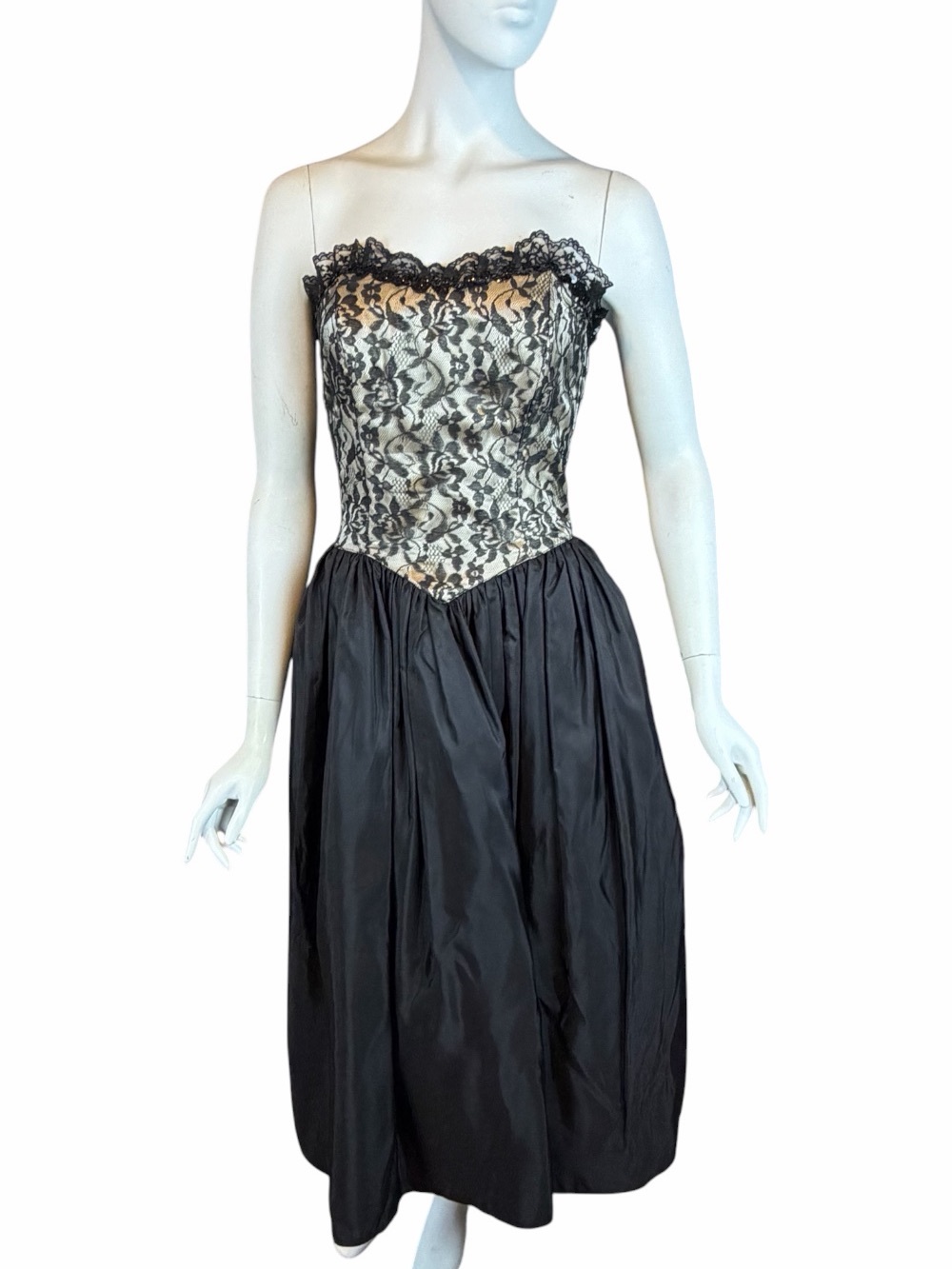 Gunne Sax Strapless Black VINTAGE Satin Tulle Dress 7 USA Jessica McClintock